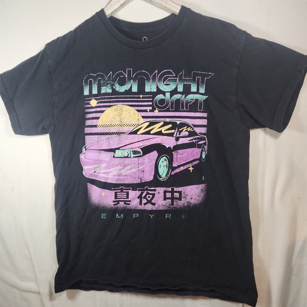 Empyre Midnight Drift Graphic T-Shirt Mens Medium Black Retro Car Vaporwave Tee